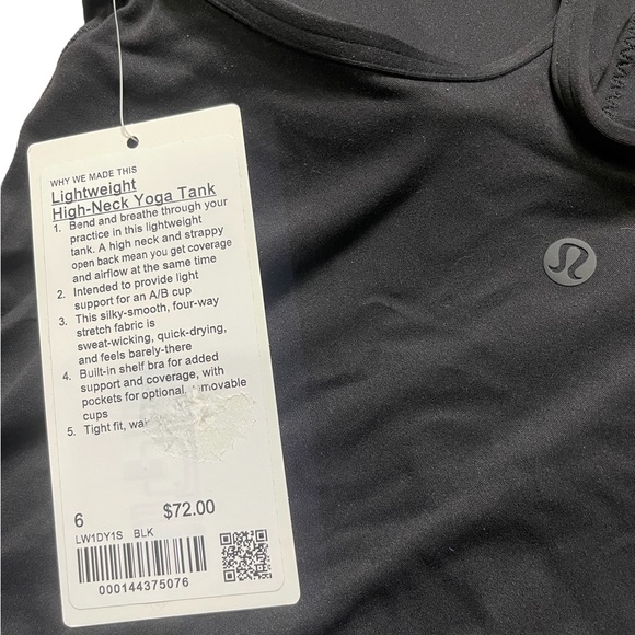 Lululemon Lightweight High-Neck Yoga Tank Black Size 6 NWT - Picture 5 of 5